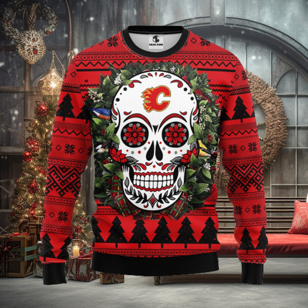 Calgary Flames Skull Flower Ugly Christmas Ugly Sweater Calgary Flames Skull Flower Ugly Christmas Ugly Sweater