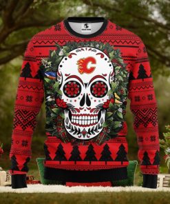 Calgary Flames Skull Flower Ugly Christmas Ugly Sweater