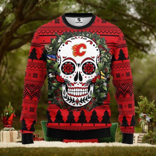 Calgary Flames Skull Flower Ugly Christmas Ugly Sweater
