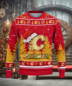 Calgary Flames Ugly Christmas Sweater Tree Santa Hat Car For Fans Gift Familys Holidays 1 Calgary Flames Ugly Christmas Sweater Tree Santa Hat Car For Fans Gift Familys Holidays