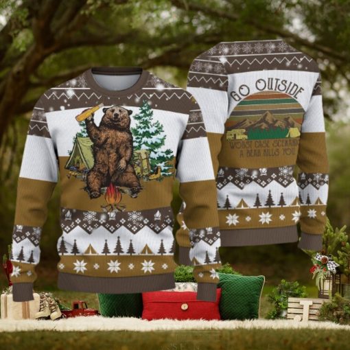 Camping Bear Go Outside Ugly Christmas Sweater Holiday For Men And Women