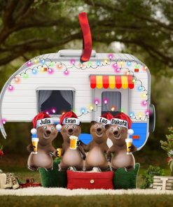 Camping Bear Happy Camper With Custom Drink Personalized Christmas Ornament