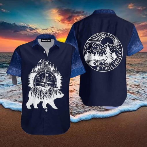 Camping I Hate People Bear Blue Aloha Hawaiian Shirt