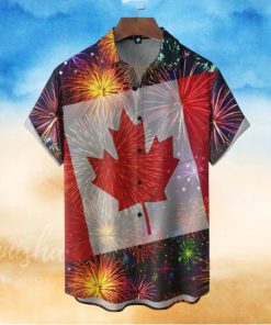 Canada Day Fireworks Short Sleeve Hawaiian Shirt
