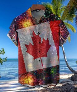 Canada Day Fireworks Short Sleeve Hawaiian Shirt