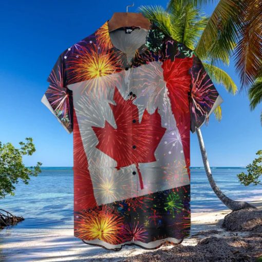 Canada Day Fireworks Short Sleeve Hawaiian Shirt