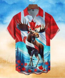 Canada Day Moose Chest Pocket Hawaiian Shirt