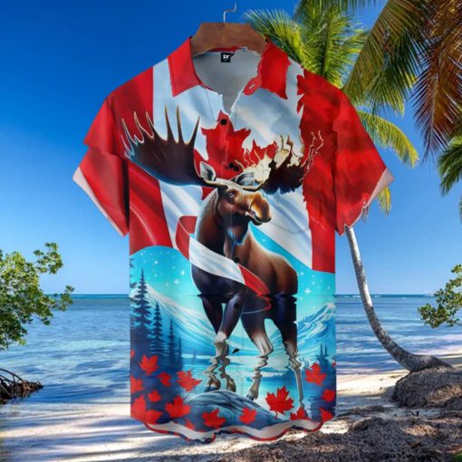 Canada Day Moose Chest Pocket Hawaiian Shirt