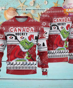 Canada Ice Hockey Team Grinch Hockey Stick Ugly Christmas Sweater