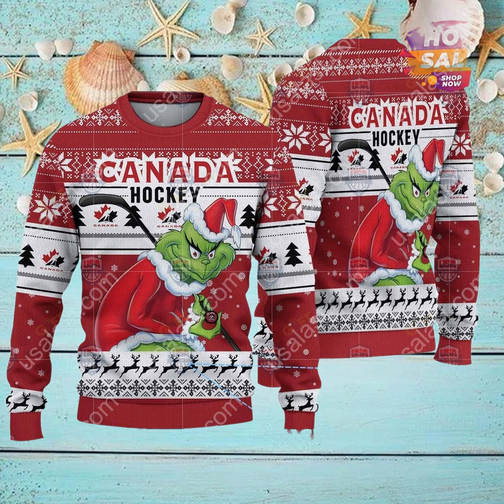 Canada Ice Hockey Team Grinch Hockey Stick Ugly Christmas Sweater Canada Ice Hockey Team Grinch Hockey Stick Ugly Christmas Sweater