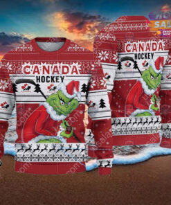 Canada Ice Hockey Team Grinch Hockey Stick Ugly Christmas Sweater