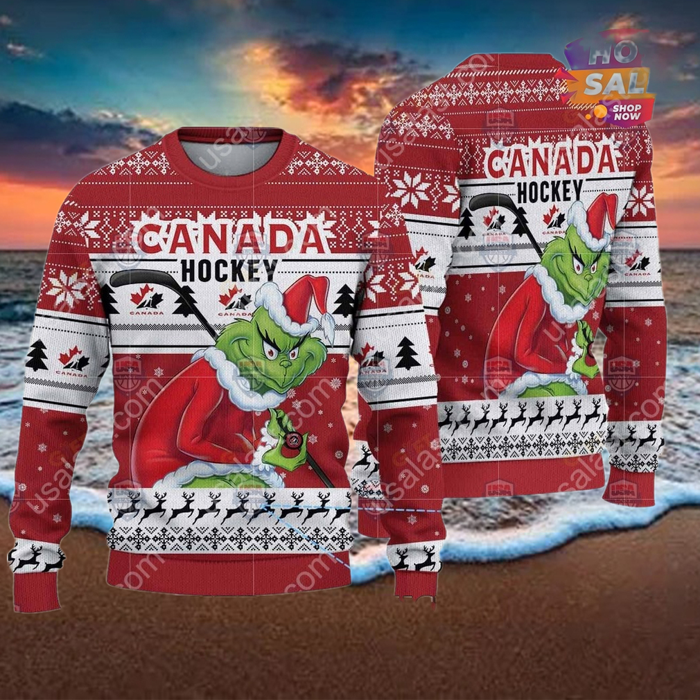 Canada Ice Hockey Team Grinch Hockey Stick Ugly Christmas Sweater Canada Ice Hockey Team Grinch Hockey Stick Ugly Christmas Sweater