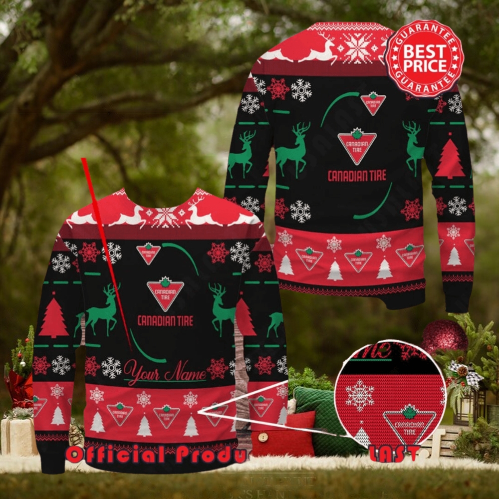 Canadian Tire Custom Name Black Design Logo Reindeer Ugly Christmas Sweater Canadian Tire Custom Name Black Design Logo Reindeer Ugly Christmas Sweater
