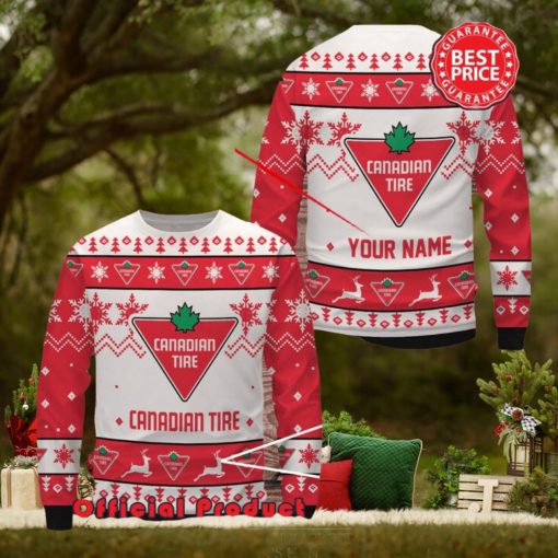 Canadian Tire Custom Name White Design Logo Snowflake Ugly Christmas Sweater