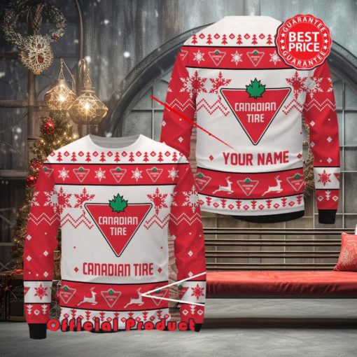 Canadian Tire Custom Name White Design Logo Snowflake Ugly Christmas Sweater
