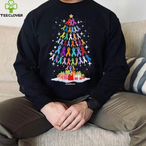 Cancer Color Pine Tree Merry Christmas Shirt