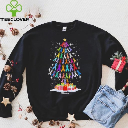 Cancer Color Pine Tree Merry Christmas Shirt