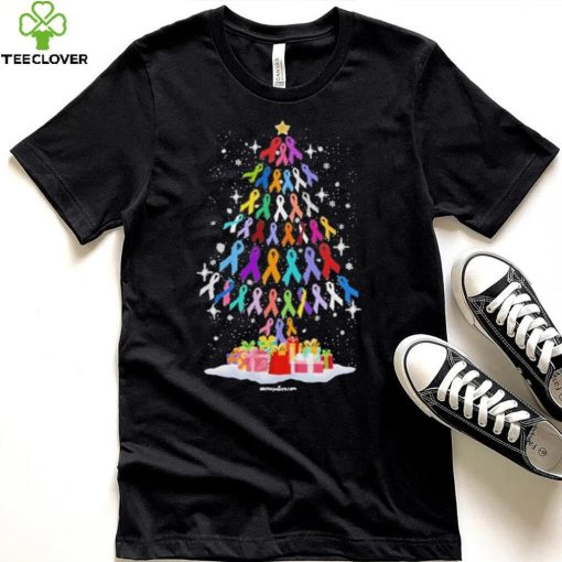 Cancer Color Pine Tree Merry Christmas Shirt