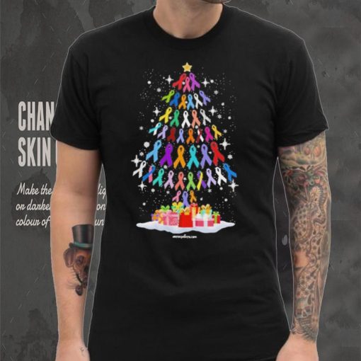 Cancer Color Pine Tree Merry Christmas Shirt