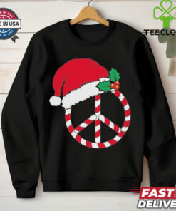Candy Cane Peace Sign Merry Christmas Symbol Santa Hat Shirt
