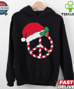 Candy Cane Peace Sign Merry Christmas Symbol Santa Hat Shirt