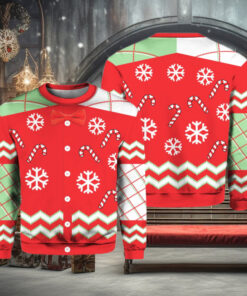 Candy Canes And Snowflakes Button Up Ugly Christmas Sweater