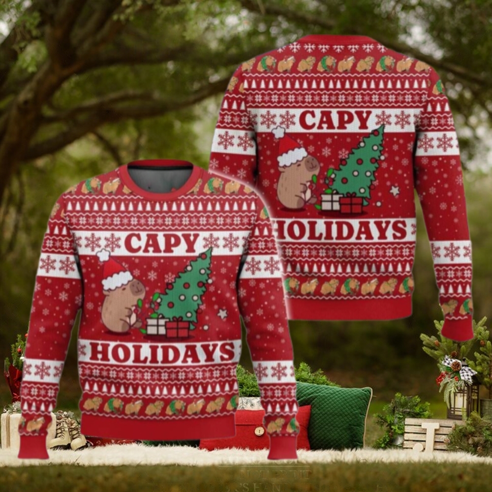 Cappy Christmas Ugly Sweater, Capybara Rodent Santa Hat Sweater Cappy Christmas Ugly Sweater, Capybara Rodent Santa Hat Sweater