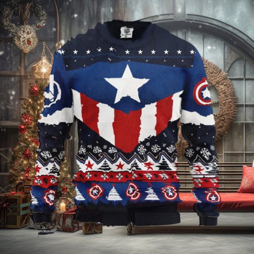 Captain America Costume Ugly Xmas Wool Knitted Sweater