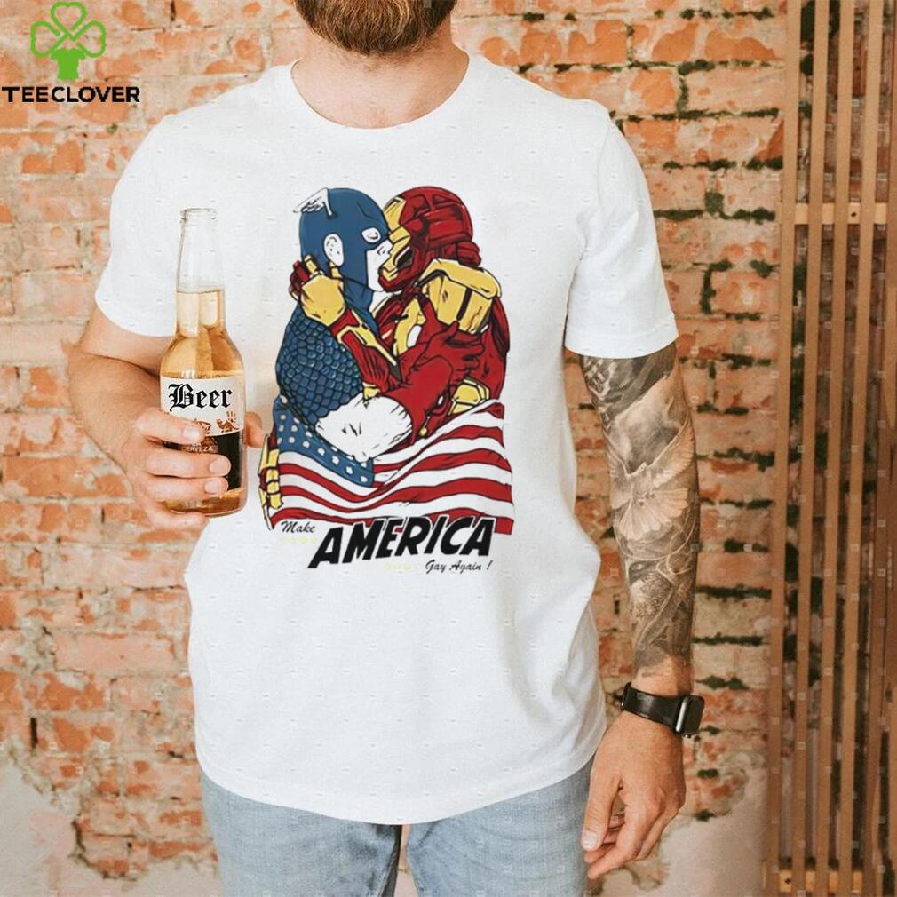 Captain America and Iron Man kissing make American gay again shirt