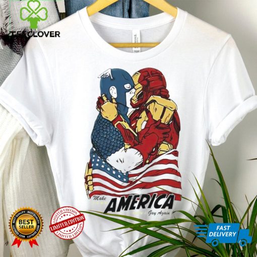 Captain America and Iron Man kissing make American gay again shirt