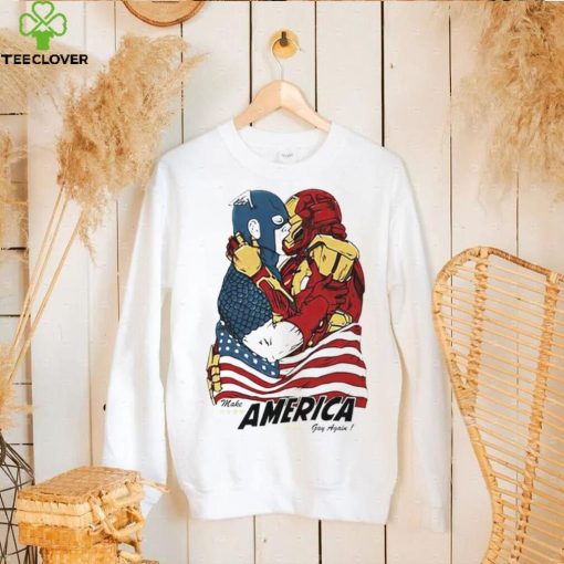 Captain America and Iron Man kissing make American gay again shirt