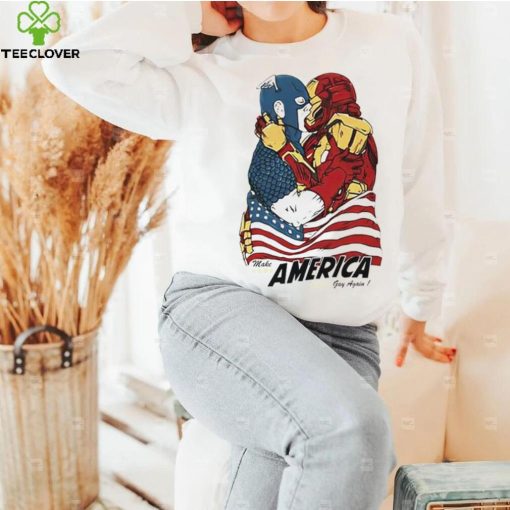 Captain America and Iron Man kissing make American gay again shirt