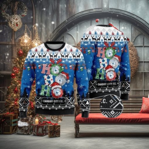 Cardiff City F c Ho Ho Ho Ugly Christmas Sweater