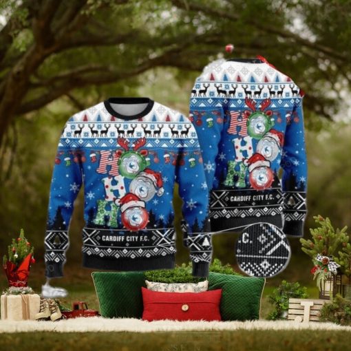 Cardiff City F c Ho Ho Ho Ugly Christmas Sweater