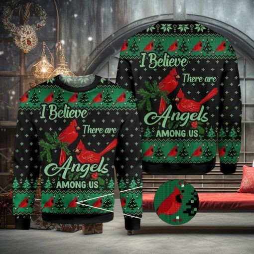 Cardinal I believe there are angels among us Ugly Christmas Sweater