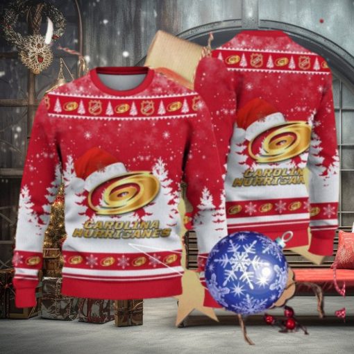 Carolina Hurricanes Logo Golden Fans Santa Hat Tree Ugly Christmas Sweater