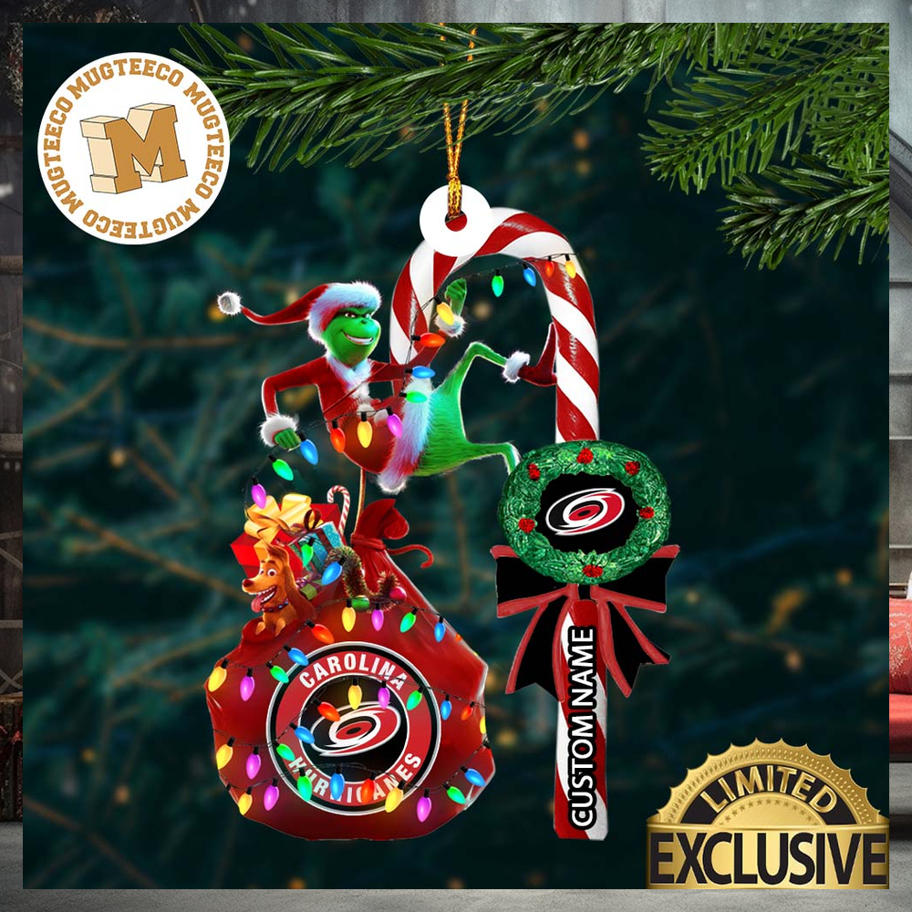 Carolina Hurricanes NHL Grinch Candy Cane Personalized Xmas Gifts Christmas Tree Decorations Ornament_40682689 1