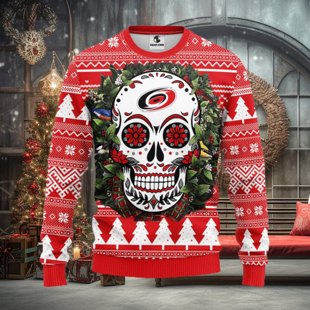 Carolina Hurricanes Skull Flower Ugly Christmas Ugly Sweater Carolina Hurricanes Skull Flower Ugly Christmas Ugly Sweater