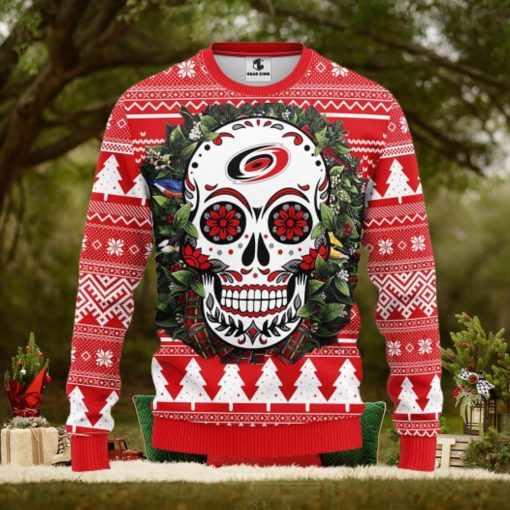 Carolina Hurricanes Skull Flower Ugly Christmas Ugly Sweater