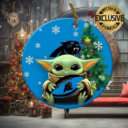 Carolina Panthers Baby Yoda NFL Christmas Tree Decorations Ceramic Ornament