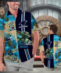 Carolina Panthers Baby Yoda Name Personalized Short Sleeve Tropical Hawaiian Shirt