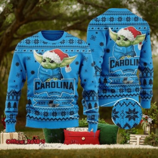 Carolina Panthers Baby Yoda Santa Hat Ugly Christmas Sweater