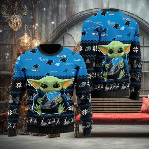 Carolina Panthers Baby Yoda Shirt For American Football Fans Ugly Xmas Sweater