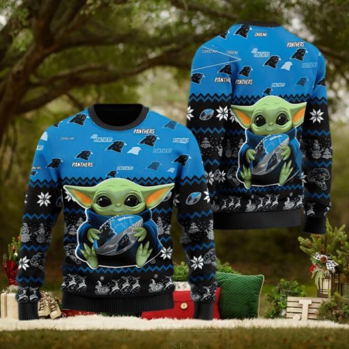 Carolina Panthers Baby Yoda Shirt For American Football Fans Ugly Xmas Sweater