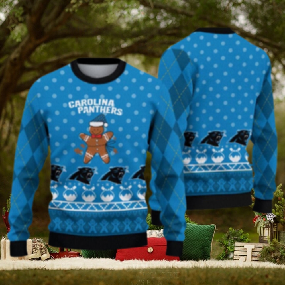 Carolina Panthers Fans Gingerbread Man Ugly Christmas Sweater Gift