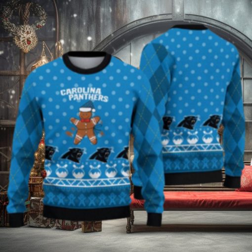 Carolina Panthers Christmas Gingerbread Man Ugly Christmas Sweater Cute Christmas Gift