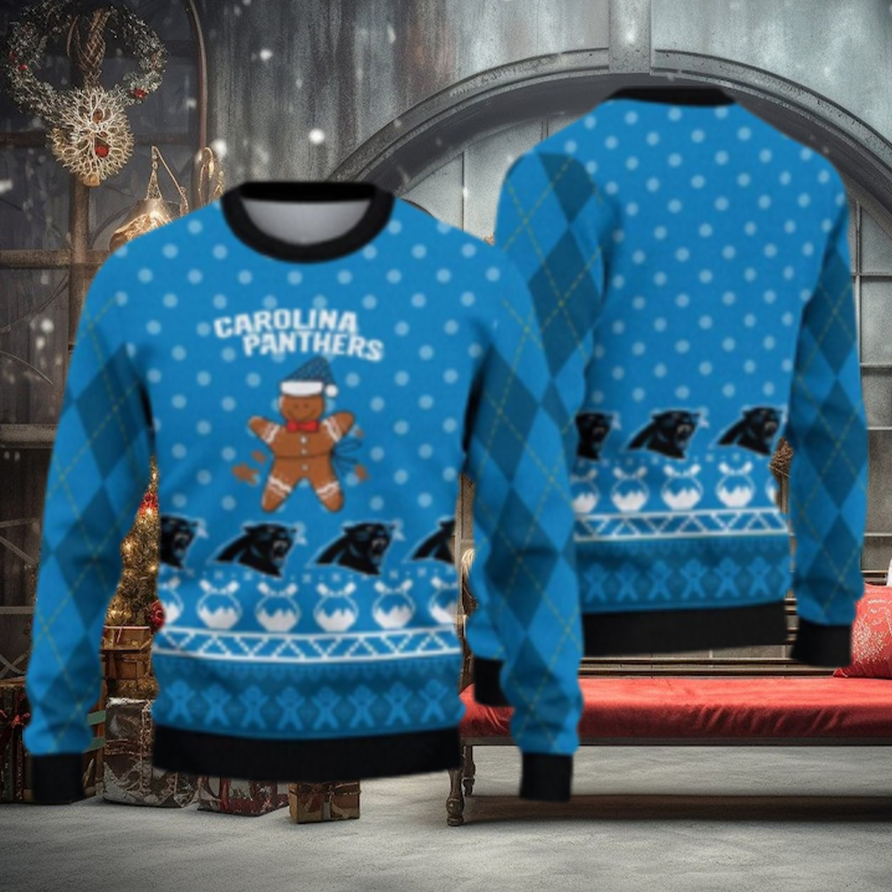 Carolina Panthers Christmas Gingerbread Man Ugly Sweater HT230913