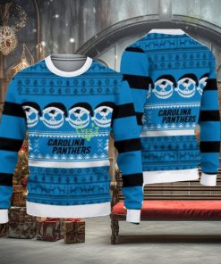 Carolina Panthers Christmas Jack Skellington Face Pattern Ugly Christmas Sweater Impressive Gift