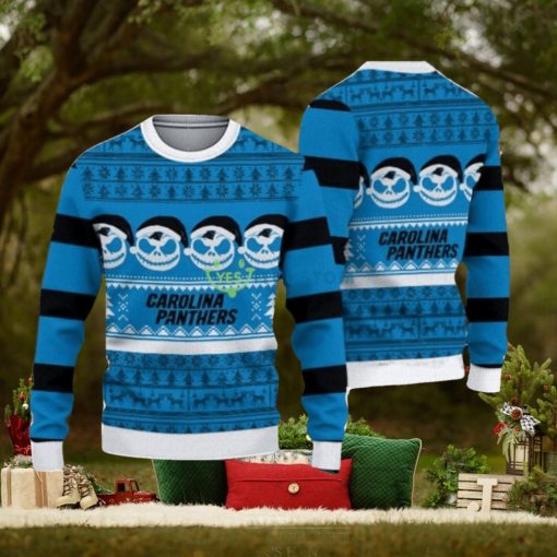 Carolina Panthers Christmas Jack Skellington Face Pattern Ugly Christmas Sweater Impressive Gift