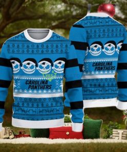 Carolina Panthers Christmas Jack Skellington Face Pattern Ugly Christmas Sweater